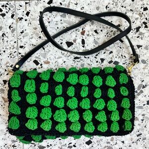 Clare V Green and Black Crochet Handbag with Strap